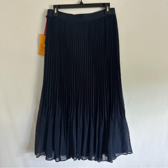 Ruby Rd. Navy Pleated Elastic Waist Maxi Skirt Size L NWT - Picture 2 of 7